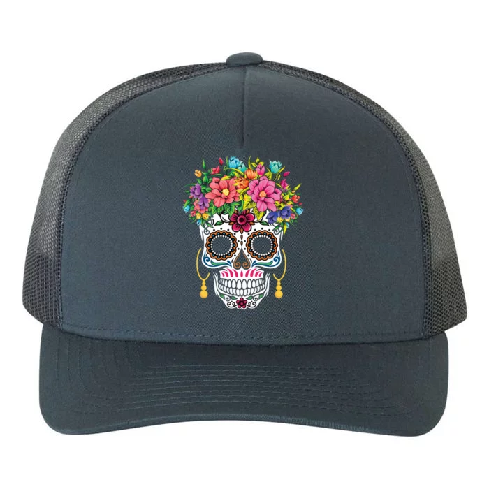 Flower Sugar Skull Souls Day Muertos Day Of Dead Halloween Gift Yupoong Adult 5-Panel Trucker Hat