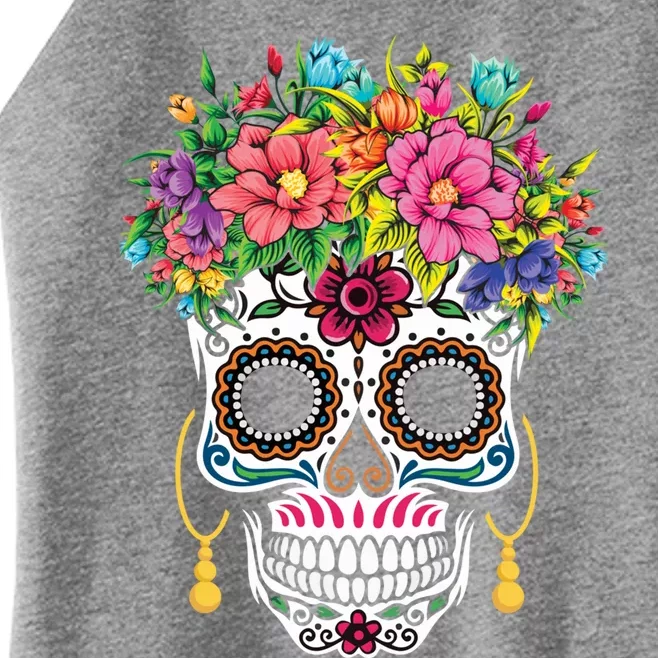 Flower Sugar Skull Souls Day Muertos Day Of Dead Halloween Gift Women’s Perfect Tri Rocker Tank