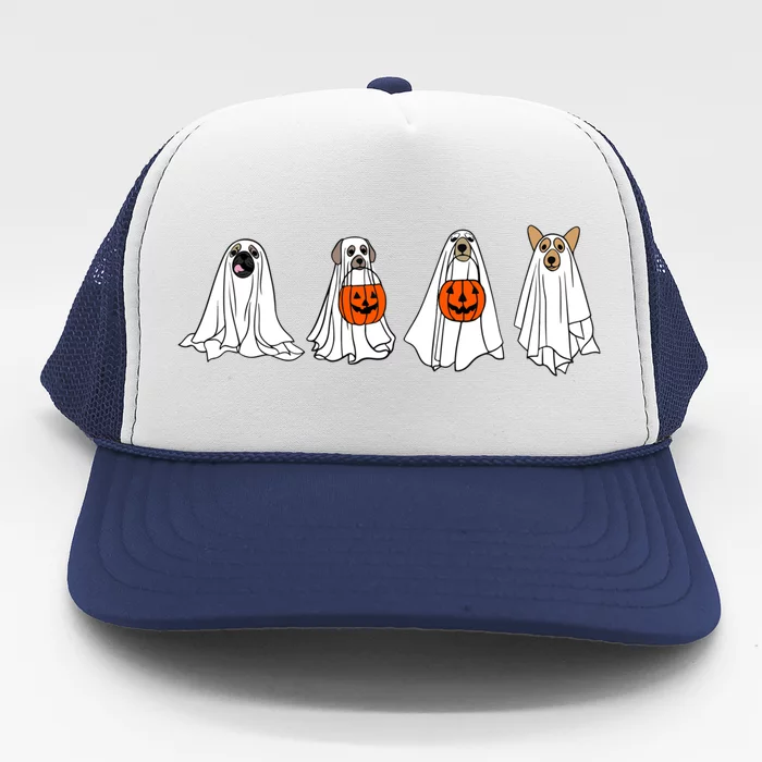 Funny Spooky Season Retro Jackolantern Ghost Dog Halloween Cute Gift Trucker Hat