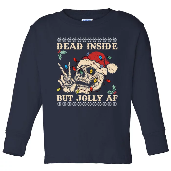 Festive Sarcastic Snarky Skeleton Ugly Christmas Sweater Toddler Long Sleeve Shirt