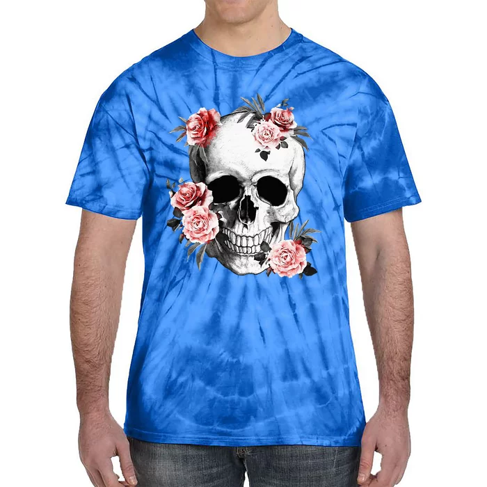 Floral Sugar Skull Rose Flowers Mycologist Gothic Goth Tie-Dye T-Shirt