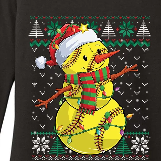 Funny Snow Softball Christmas Ball Ugly Sweater Gift Womens CVC Long Sleeve Shirt