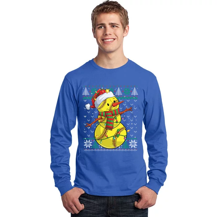 Funny Snow Softball Christmas Ball Ugly Sweater Gift Tall Long Sleeve T-Shirt