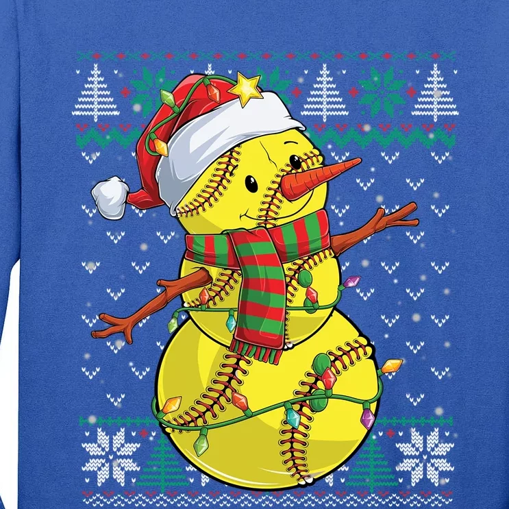 Funny Snow Softball Christmas Ball Ugly Sweater Gift Tall Long Sleeve T-Shirt