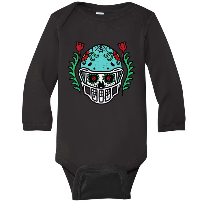 Floral Skeleton Skull Football Halloween Baby Long Sleeve Bodysuit