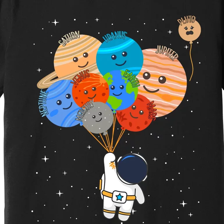 Funny Solar System Astronaut Holding Planet Balloons Pluto Premium T-Shirt