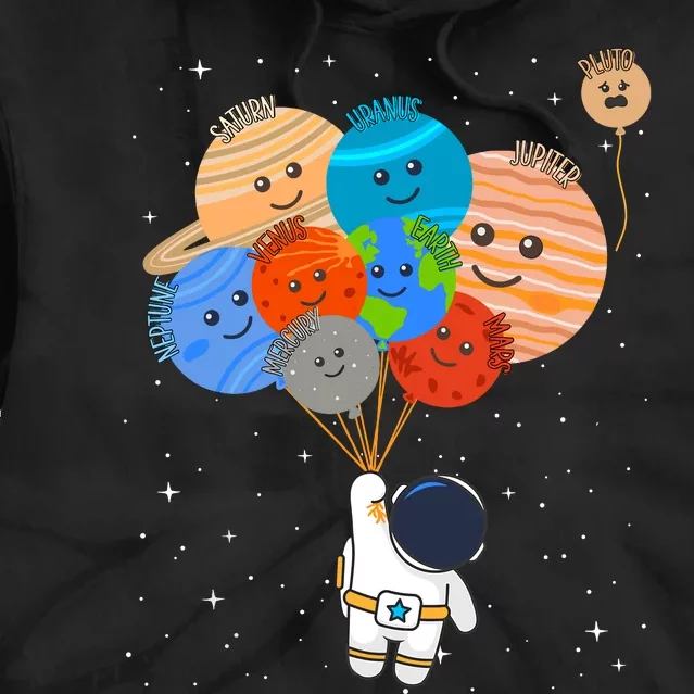 Funny Solar System Astronaut Holding Planet Balloons Pluto Tie Dye Hoodie