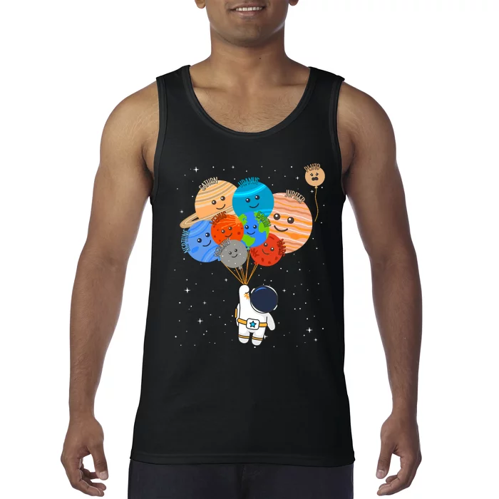 Funny Solar System Astronaut Holding Planet Balloons Pluto Tank Top