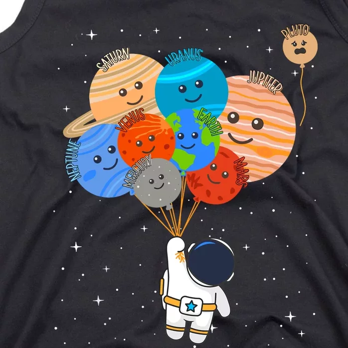 Funny Solar System Astronaut Holding Planet Balloons Pluto Tank Top