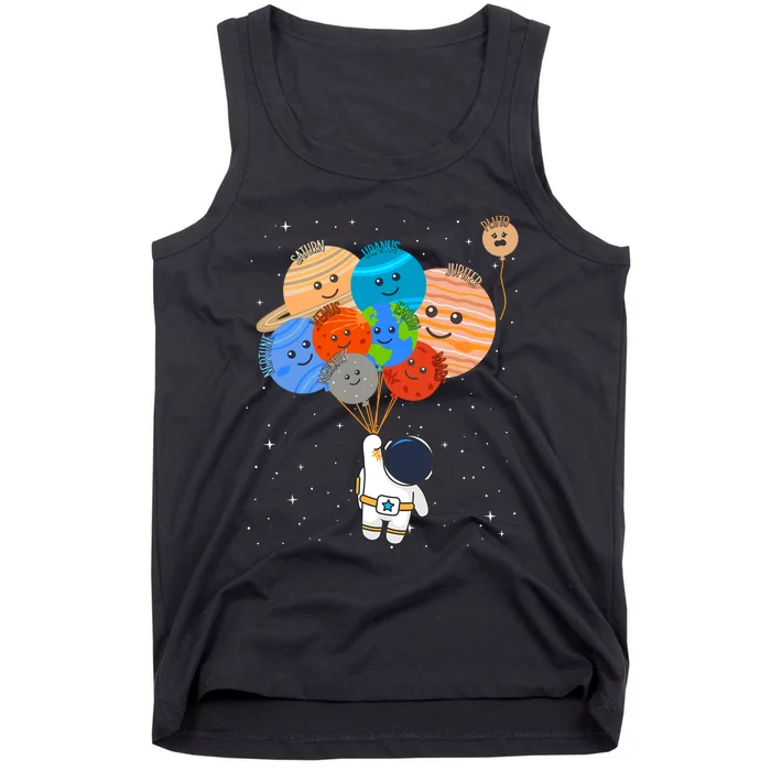 Funny Solar System Astronaut Holding Planet Balloons Pluto Tank Top