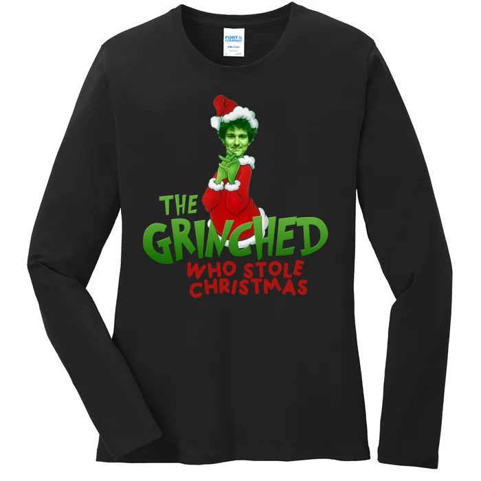 FTX SBF Sam Bankman Fried The Grinched Who Stole Christmas Ladies Long Sleeve Shirt