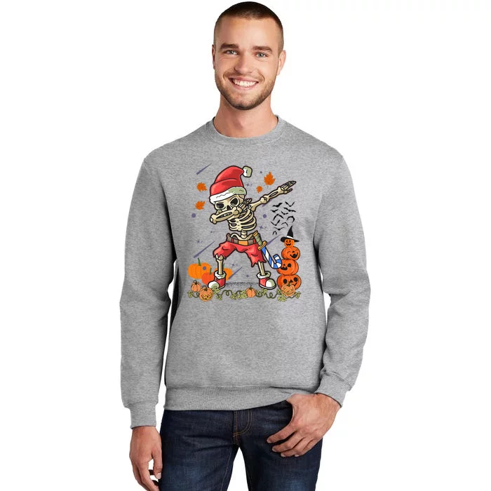 Festive Santa Skeleton Dabbing Costume for Halloween and Christmas Tall Sweatshirt