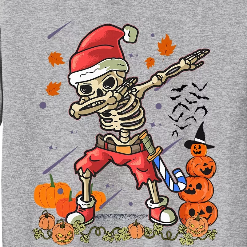 Festive Santa Skeleton Dabbing Costume for Halloween and Christmas Tall Sweatshirt