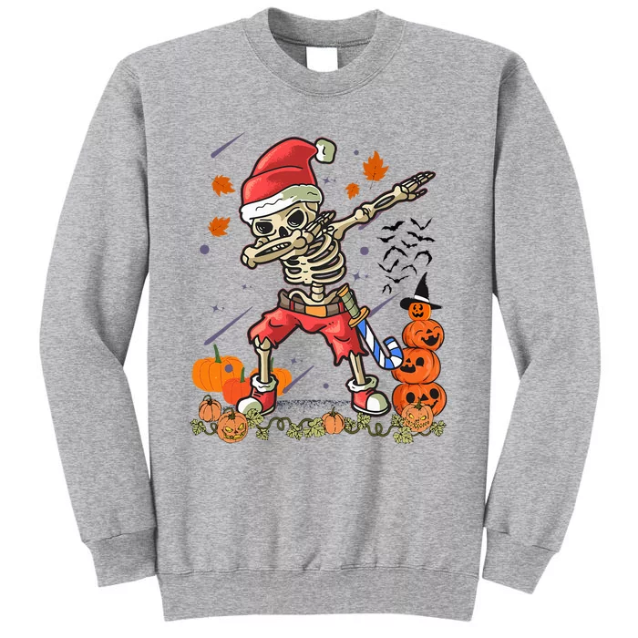 Festive Santa Skeleton Dabbing Costume for Halloween and Christmas Tall Sweatshirt