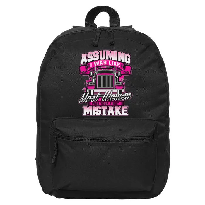 Female Semi Truck Driver Trucker Trucking First Mistake Trucker 16 in Basic Backpack