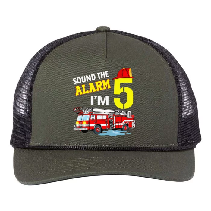 Funny Sound The Alarm I'm 5 Little Firefighter 5th Birthday Retro Rope Trucker Hat Cap