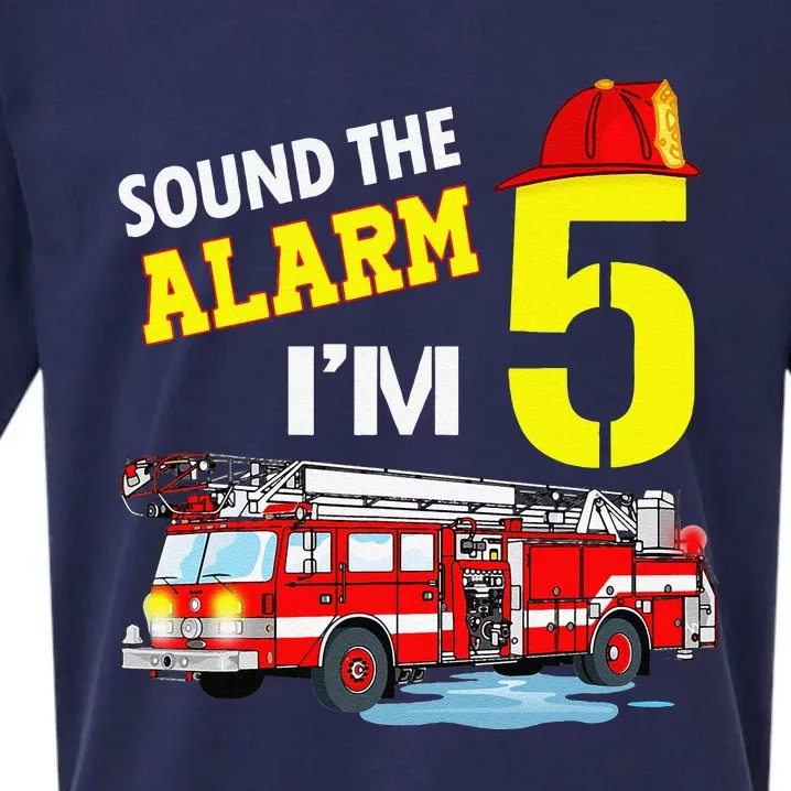 Funny Sound The Alarm I'm 5 Little Firefighter 5th Birthday Sueded Cloud Jersey T-Shirt