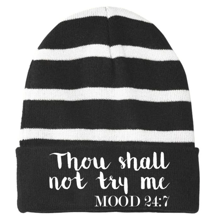 Funny Sarcastic Thou Shall Not Try Me Gift Striped Beanie with Solid Band