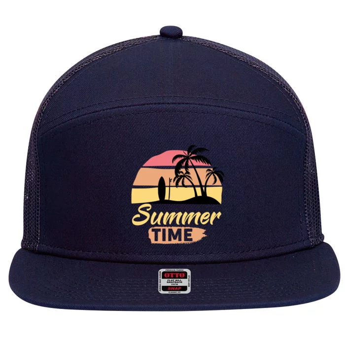 Fun Summer Time Happenings Sunshine Beaches Surfing Swimming Great Gift 7 Panel Mesh Trucker Snapback Hat