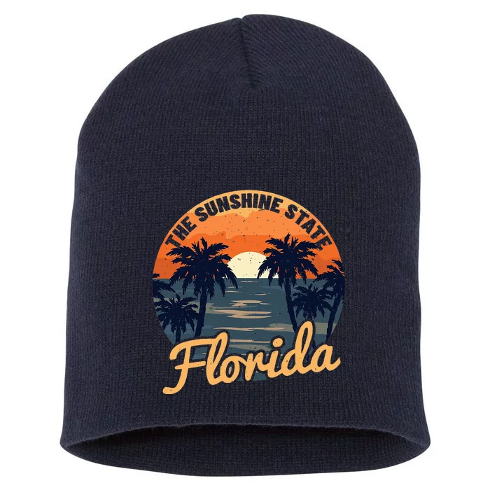 Florida Sunset Throwback Design Classic Short Acrylic Beanie