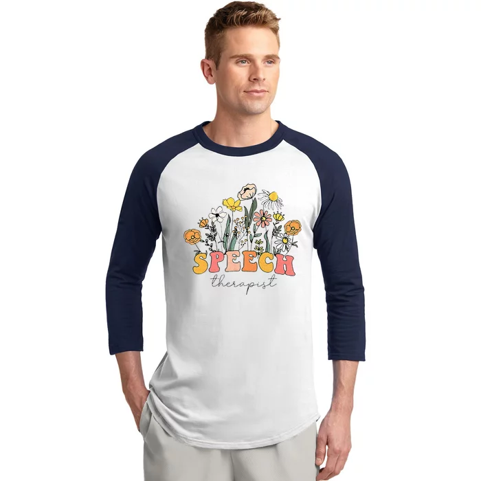 Floral Speech Therapy Speech Language Pathologist Therapist Baseball Sleeve Shirt