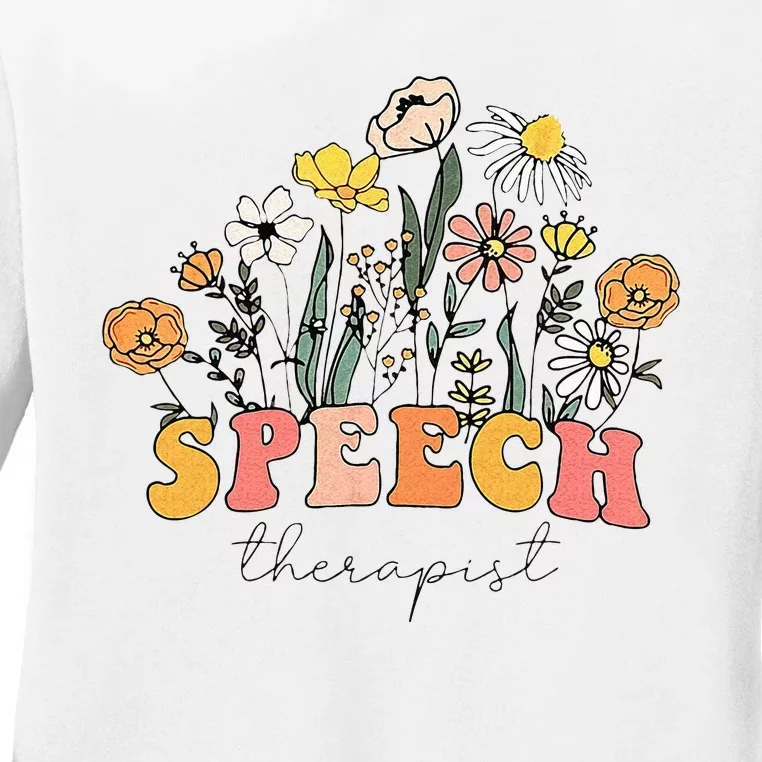 Floral Speech Therapy Speech Language Pathologist Therapist Ladies Long Sleeve Shirt