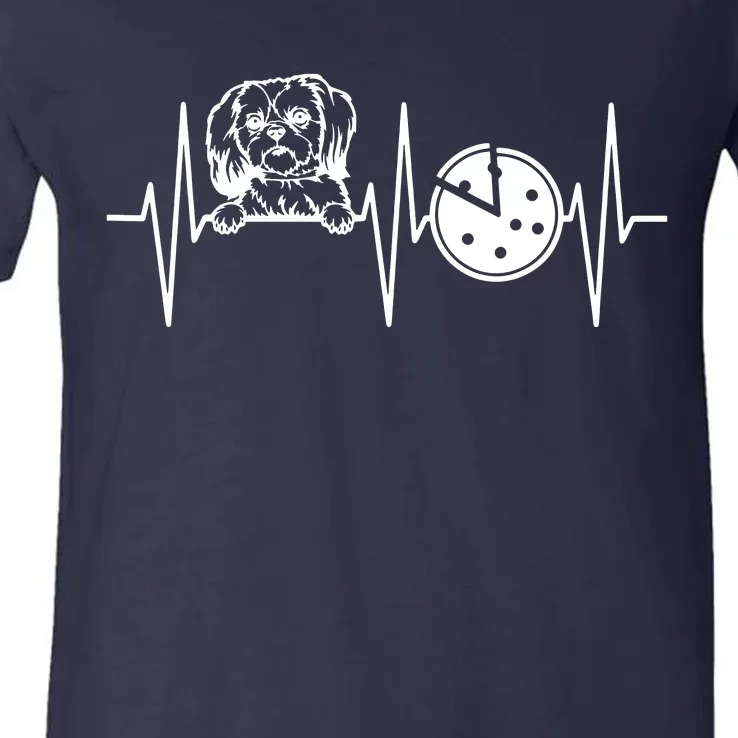 Funny Shih Tzu Pizza Dog EKG Shih Tzu Lover V-Neck T-Shirt