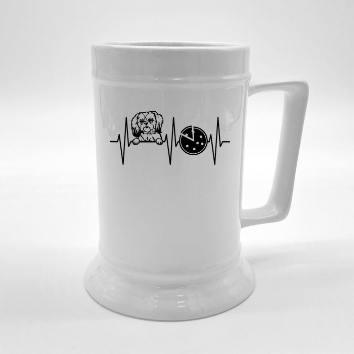 Funny Shih Tzu Pizza Dog EKG Shih Tzu Lover Front & Back Beer Stein