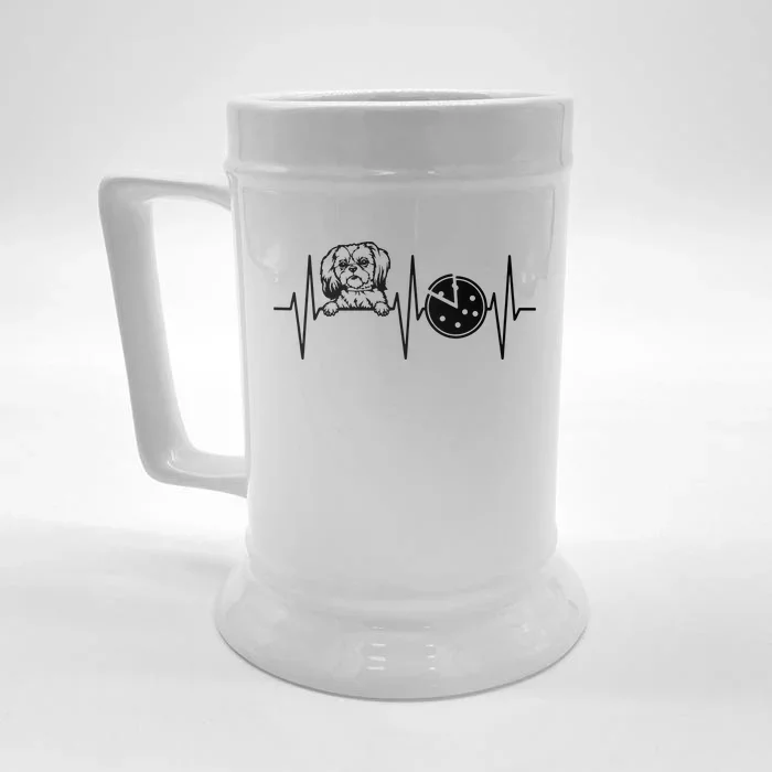 Funny Shih Tzu Pizza Dog EKG Shih Tzu Lover Front & Back Beer Stein