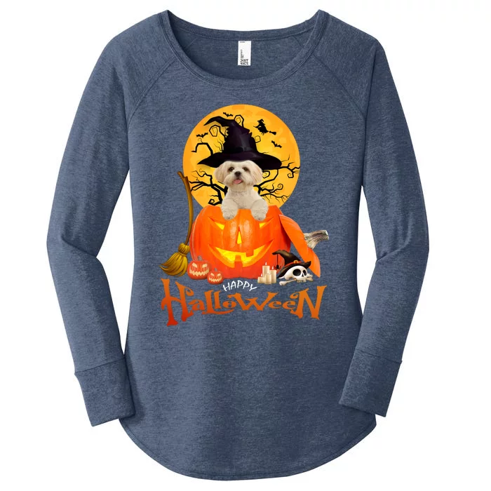 Funny Shih Tzu Spooky Halloween Women's Perfect Tri Tunic Long Sleeve Shirt