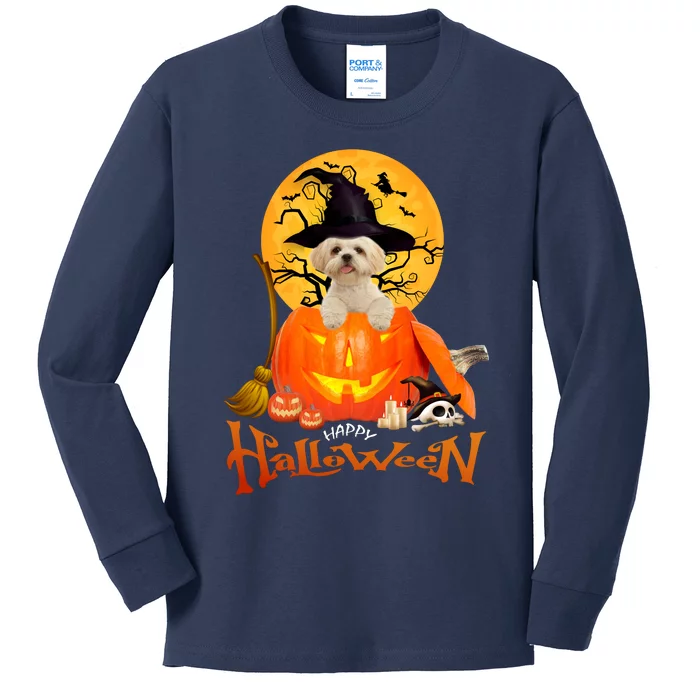 Funny Shih Tzu Spooky Halloween Kids Long Sleeve Shirt