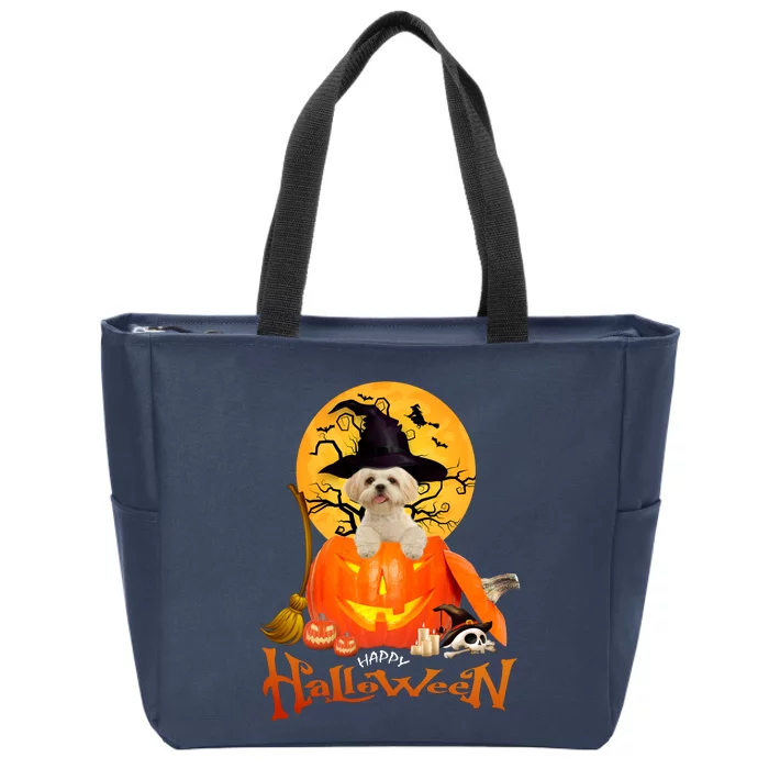 Funny Shih Tzu Spooky Halloween Zip Tote Bag