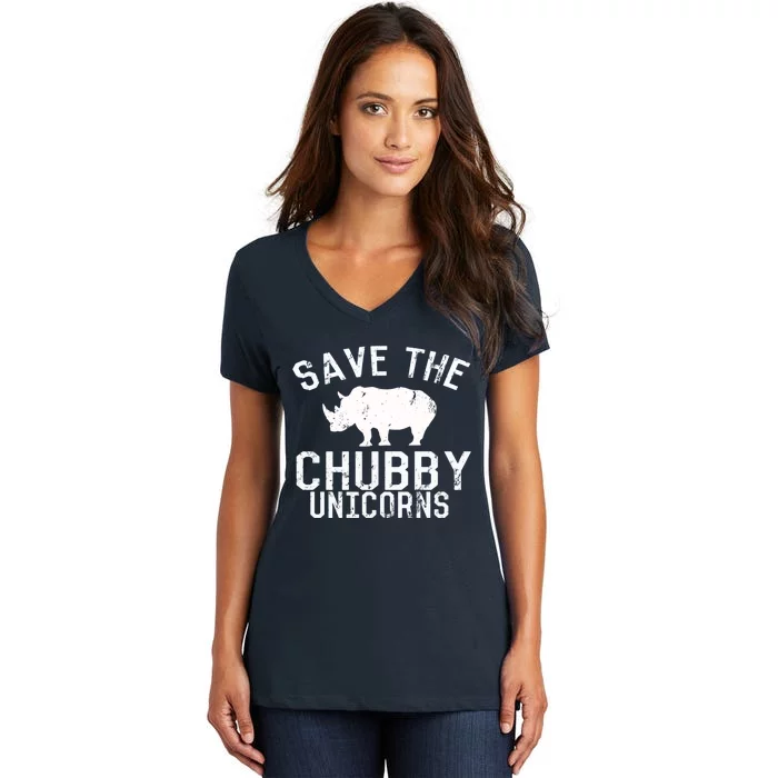 Funny Save the Chubby Unicorns Fat Rhino Hoodie Women's V-Neck T-Shirt