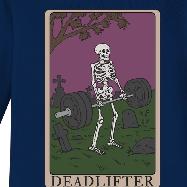 Funny Skeleton Tarot Card Deadlifter Bodybuilding Gift Baby Long Sleeve Bodysuit