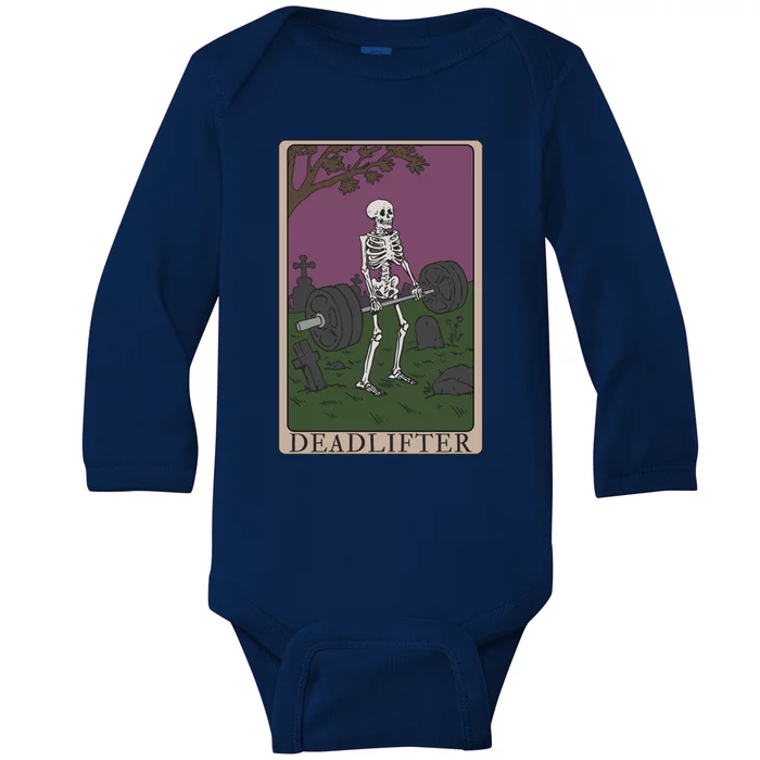 Funny Skeleton Tarot Card Deadlifter Bodybuilding Gift Baby Long Sleeve Bodysuit