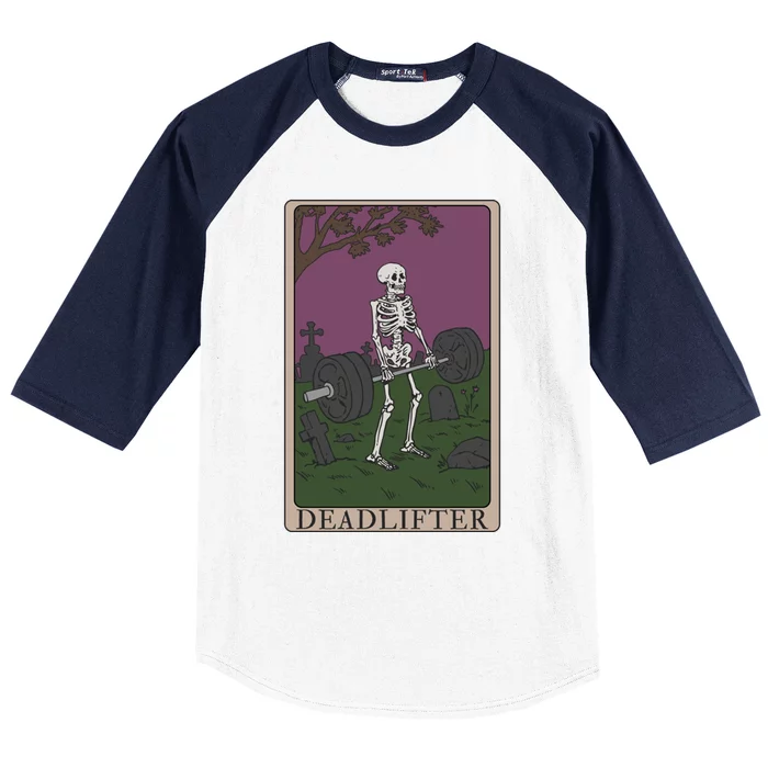 Funny Skeleton Tarot Card Deadlifter Bodybuilding Gift Baseball Sleeve Shirt