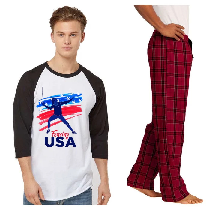 Fencing Support The Team Fencing Player Usa Flag Raglan Sleeve Pajama Set