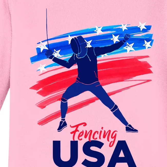 Fencing Support The Team Fencing Player Usa Flag Baby Long Sleeve Bodysuit