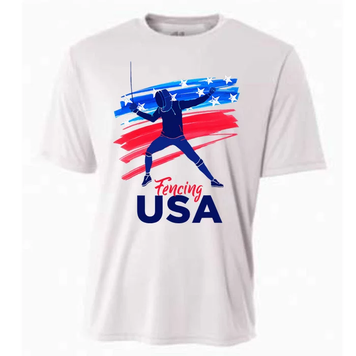 Fencing Support The Team Fencing Player Usa Flag Cooling Performance Crew T-Shirt