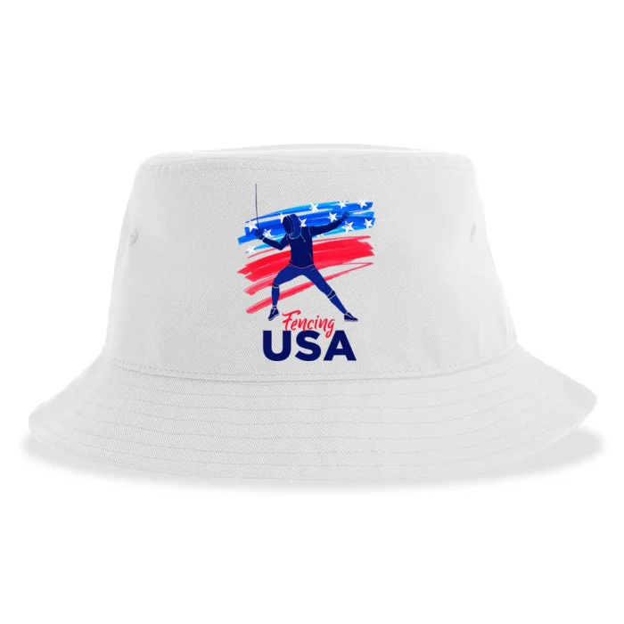 Fencing Support The Team Fencing Player Usa Flag Sustainable Bucket Hat