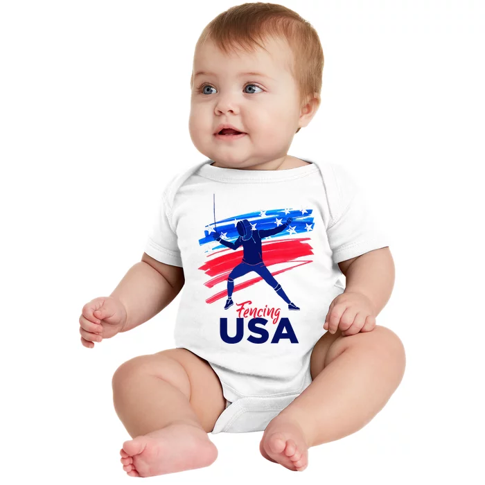 Fencing Support The Team Fencing Player Usa Flag Baby Bodysuit