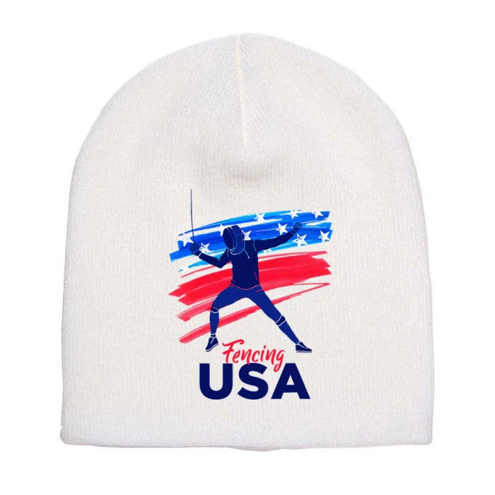 Fencing Support The Team Fencing Player Usa Flag Short Acrylic Beanie