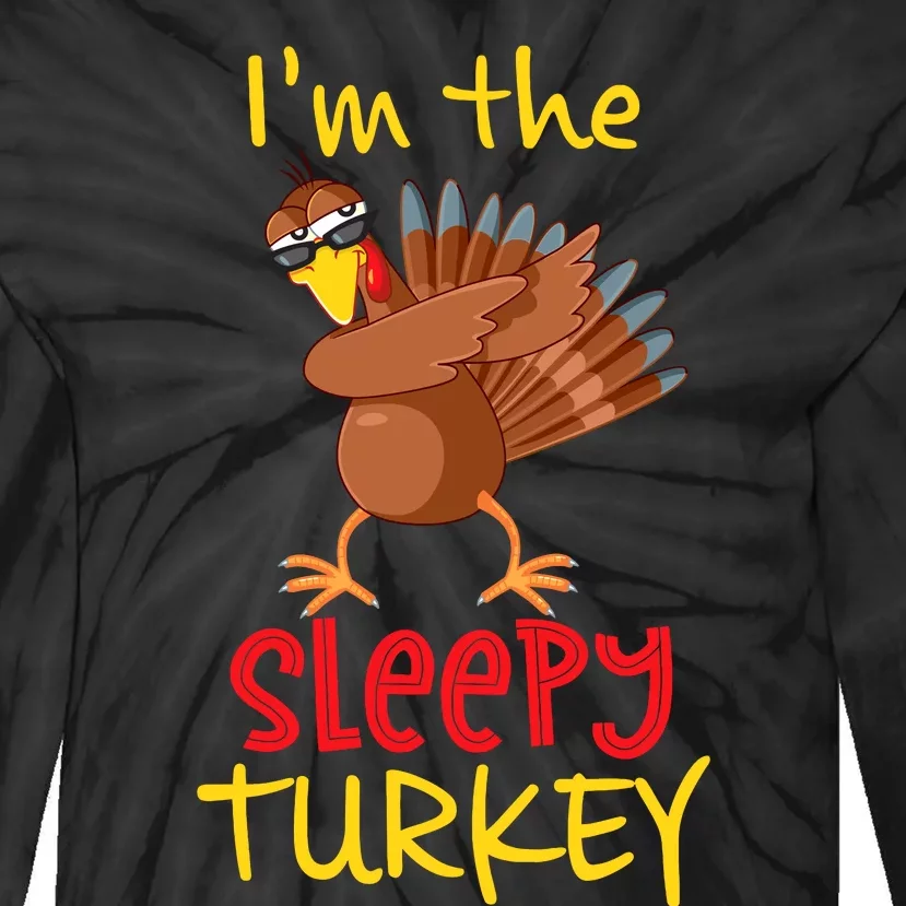 Funny Sleepy Turkey Matching Family Group Thanksgiving Party Tie-Dye Long Sleeve Shirt