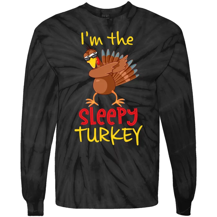 Funny Sleepy Turkey Matching Family Group Thanksgiving Party Tie-Dye Long Sleeve Shirt