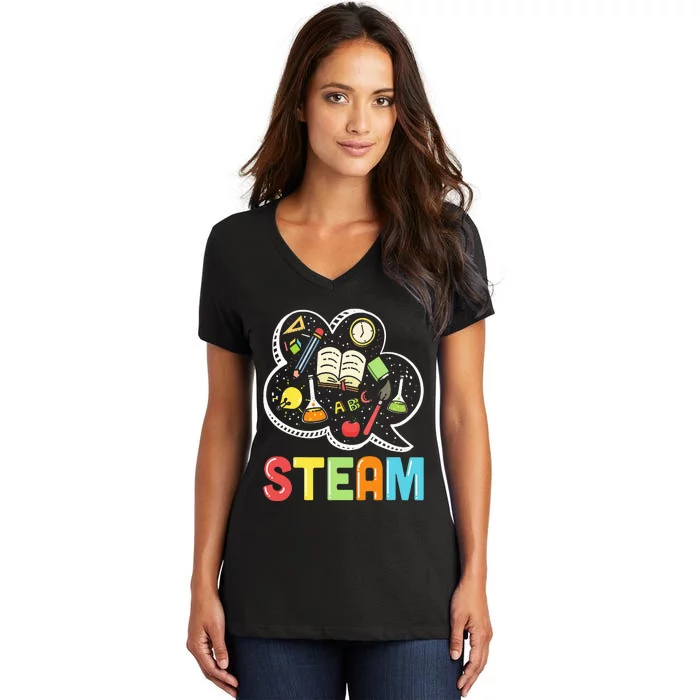 funny STEAM Teacher and Student Back to School Women's V-Neck T-Shirt