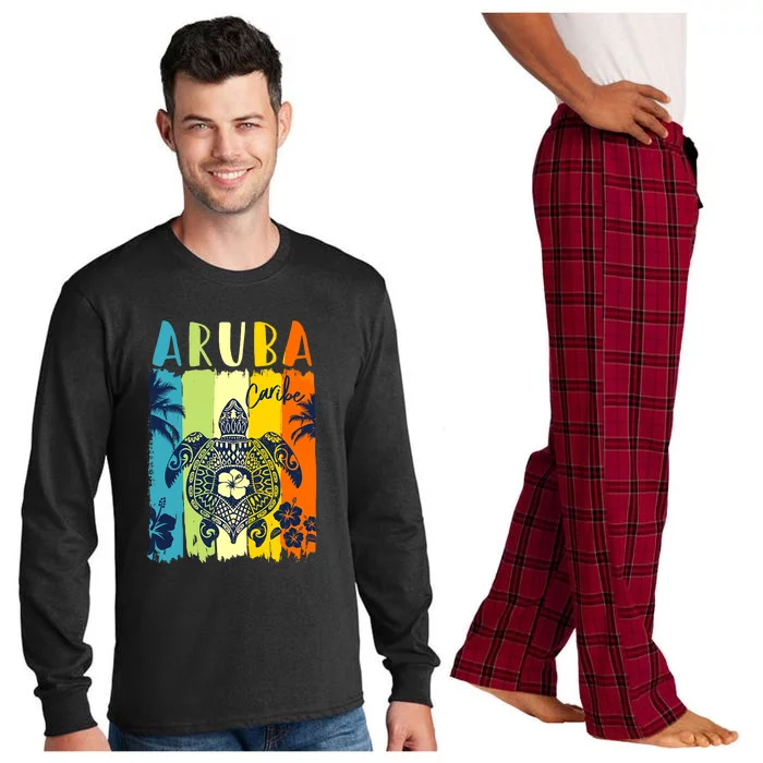 Family Sea Turtle Retro Aruba Caribe Vacation Long Sleeve Pajama Set