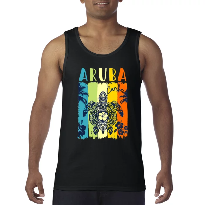 Family Sea Turtle Retro Aruba Caribe Vacation Tank Top