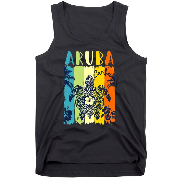 Family Sea Turtle Retro Aruba Caribe Vacation Tank Top