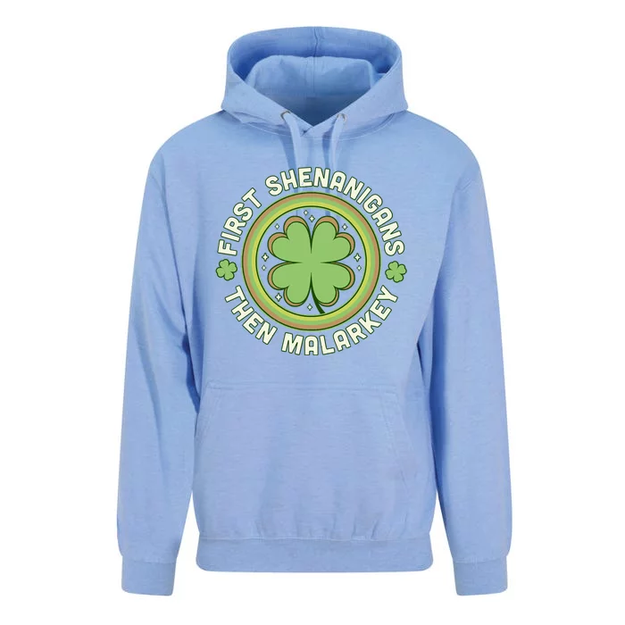 First Shenanigans Then Malarkey Clover Saint Patrick's Day Unisex Surf Hoodie