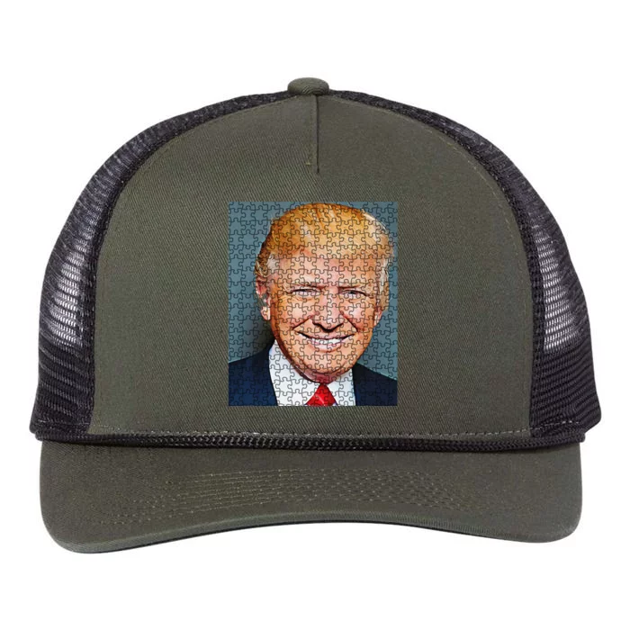 Funny Shooting Trump Jigsaw Puzzle Pieces Retro Rope Trucker Hat Cap